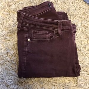 Maroon frayed leg skinny pants